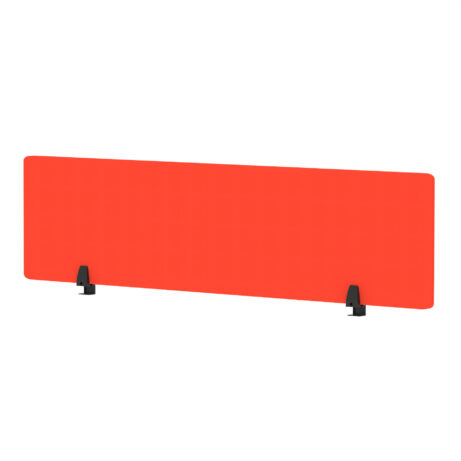 Bespoke Tabasco Orange fabric desktop screen, 400mm high and 1600mm wide, with black side supports.