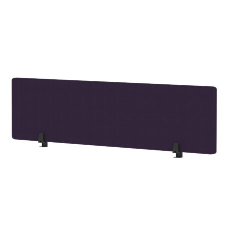 Air Desktop Screen in bespoke Tansy Purple fabric, 400mm high, 1600mm wide, with black supports.