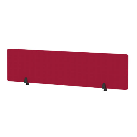 Air Desktop Screen, 400mm high, 1800mm wide, in Bespoke Bergamot Cherry Fabric with black supports.