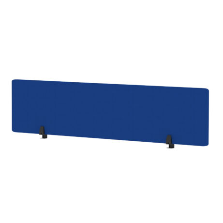 400mm high Air Desktop Screen in bespoke Stevia Blue fabric, 1800mm wide, featuring black side supports.