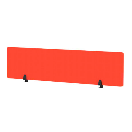 Bespoke Tabasco Orange fabric Air Desktop Screen, 400mm high and 1800mm wide, with black supports.