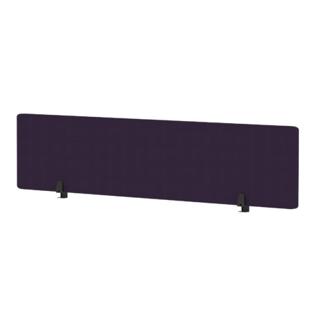 Air Desktop Screen in Bespoke Tansy Purple Fabric, 400mm high, 1800mm wide, featuring black side supports.