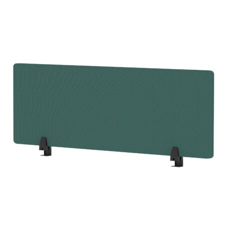 Air Desktop Screen - 400mm high, 1200mm wide, in Bespoke Quest Kelp Fabric, with black supporting feet.