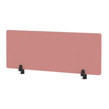 Air Desktop Screen, 400mm high, 1200mm wide, in bespoke Quest Shrimp fabric with black supports.