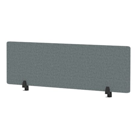 Air Desktop Screen, 400mm high, 1400mm wide, in bespoke rivet tensile fabric, with black support brackets.