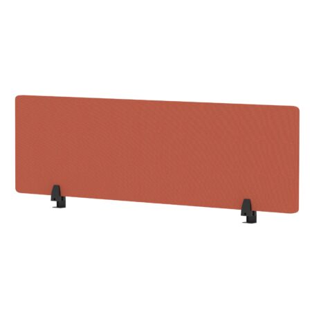 Air Desktop Screen, 400mm high, 1400mm wide, in bespoke Quest Crab fabric, supported by black feet.