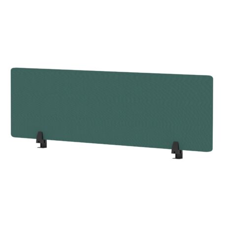 Air Desktop Screen, 400mm high, 1400mm wide, in bespoke Quest Kelp fabric with black supports.