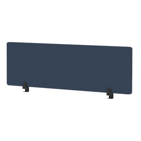 Air Desktop Screen, 400mm high, 1400mm wide, in Bespoke Quest Whelk Fabric with black stands.