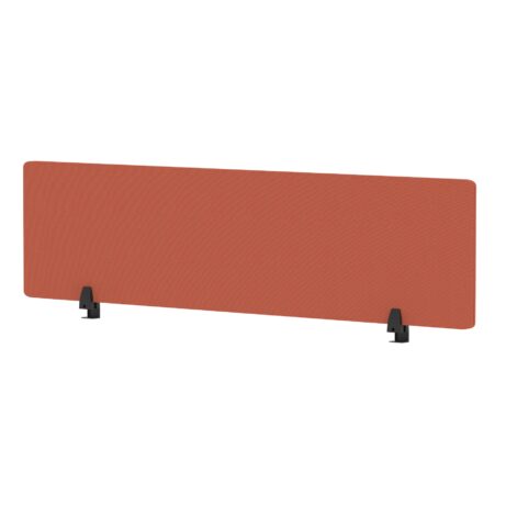 Air Desktop Screen in bespoke Quest Crab fabric, 400mm high, 1600mm wide, with black supports.