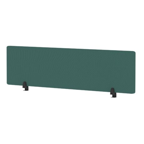 Air Desktop Screen 400mm high, 1600mm wide, in bespoke Quest Kelp fabric with black supporting feet.