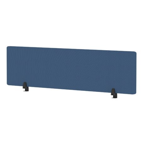 Air Desktop Screen, 400mm high, 1600mm wide, in Bespoke Quest Limpet Fabric, supported by black brackets.