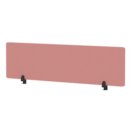 Air Desktop Screen, 400mm high, 1600mm wide, in bespoke Quest Shrimp fabric with black supports.