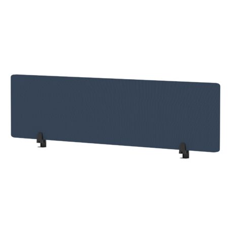 Air Desktop Screen, 400mm high, 1600mm wide, in Bespoke Quest Whelk Fabric with black stands.
