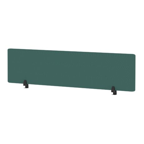 Air Desktop Screen, 400mm high, 1800mm wide, in Bespoke Quest Kelp Fabric with black supports.