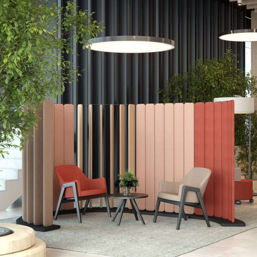Hive Screens in multiple colors offer flexible privacy with a six-panel design, featuring a robust MFC base and metal top rail.