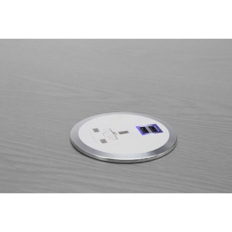 Impulse Port-EL UK socket, black, with 1 smart charge feature, circular design, finished with a silver border.