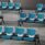 IKON Beam seating in blue faux leather, modular design, flexible 2–5 seats, on a black steel frame for reception areas.