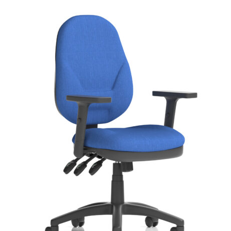 Eclipse Plus XL High Back Task Chair, blue fabric, with height adjustable arms and a five-star base on wheels.
