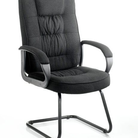 Moore Deluxe High Back Black Cantilever Visitor Chair with Arms in black fabric finish.