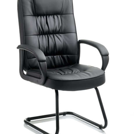 Moore Deluxe High Back Black Cantilever Visitor Chair with Arms in black leather upholstery.