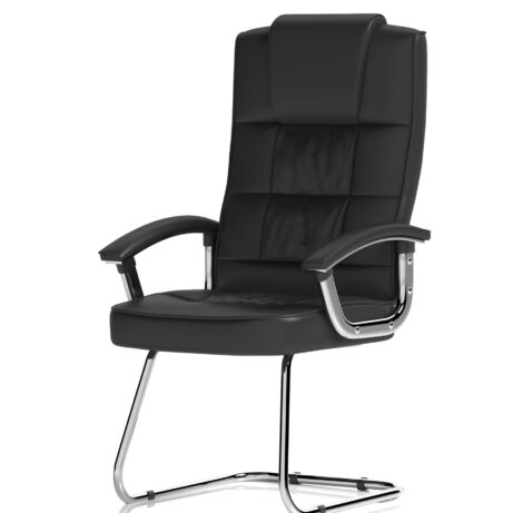 Moore Deluxe High Back Black Cantilever Visitor Chair with Arms on chrome base, featuring padded high-back and integrated arms.