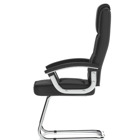 Moore Deluxe Black High Back Cantilever Visitor Chair with Arms on chrome base, featuring tall padded back and integrated arms.