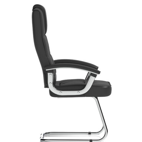 Moore Deluxe High Back Black Cantilever Visitor Chair with Arms on chrome base, featuring a tall padded back and integrated arms.