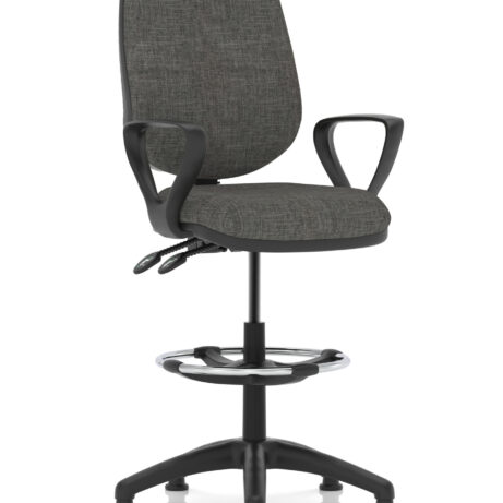 Eclipse Plus II Task Operator Chair, charcoal fabric with matching back, includes hi-rise draughtsman kit and armrests.