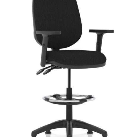 Eclipse Plus II Task Operator Office Chair, black fabric, matching back, with hi rise draughtsman kit and armrests.