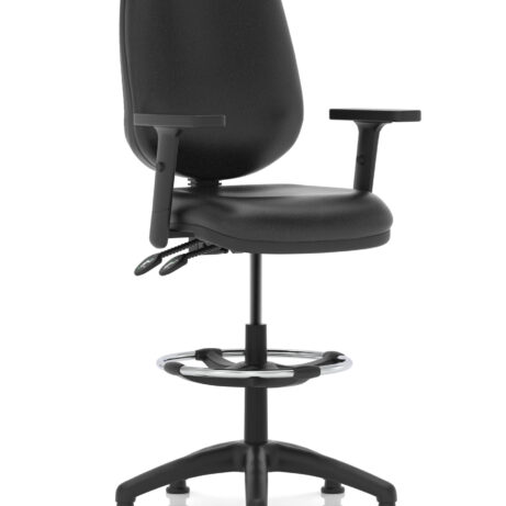 Eclipse Plus II Task Operator Chair in black leather with matching back, features adjustable height and armrests.