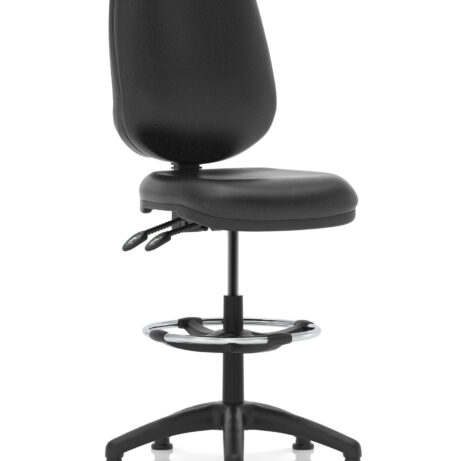Eclipse Plus II Task Operator Office Chair in black leather with a matching back and hi-rise draughtsman kit.