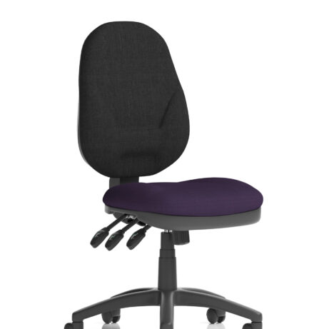 Eclipse Plus XL High Back Task Office Chair, Bespoke Tansy Purple seat, no arms, black fabric back, adjustable features.