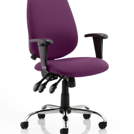 Lisbon Medium Back Task Operator Office Chair in Bespoke Tansy Purple with height adjustable arms and chrome base.