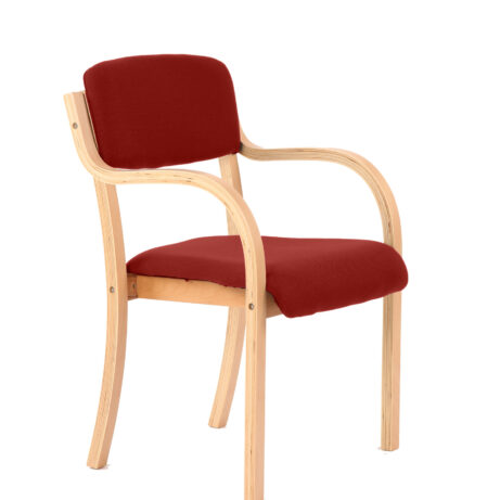 Madrid Wooden Frame Visitor Chair with Arms in Bespoke Ginseng Chilli upholstery and natural wood finish.