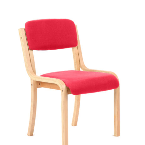 Madrid Wooden Frame Visitor Chair in Bespoke Bergamot Cherry with no arms and a red fabric seat.