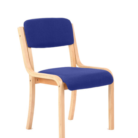 Madrid Wooden Frame Visitor Chair, Bespoke Stevia Blue upholstery, without arms. Streamlined design with natural wood frame.