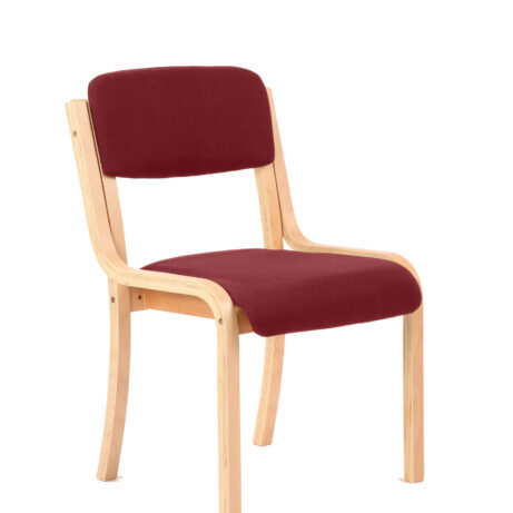 Madrid Wooden Frame Visitor Chair with arms, bespoke ginseng chilli upholstery, no arms, curved wooden frame.
