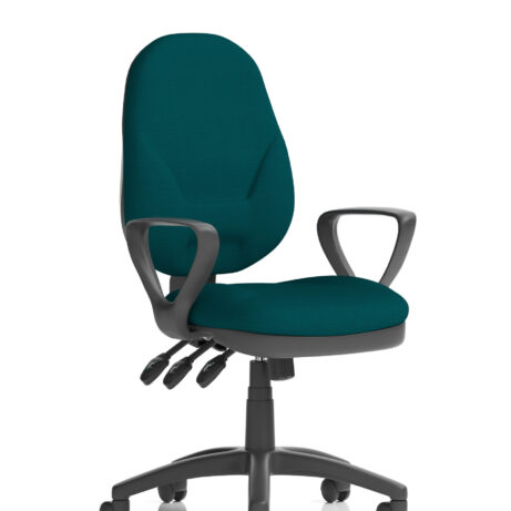 Eclipse Plus XL High Back Task Operator Office Chair in Bespoke Maringa Teal with loop arms and five caster base.