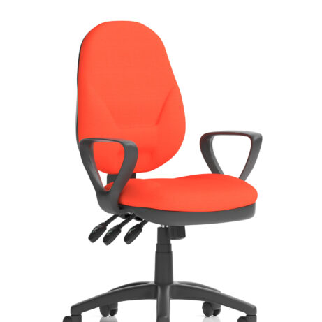 Eclipse Plus XL High Back Task Operator Chair, Bespoke Tabasco Orange, with loop arms and adjustable height.