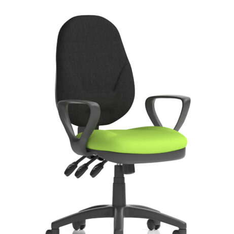 Eclipse Plus XL High Back Task Chair in Bespoke Myrrh Green with loop arms and black fabric back.