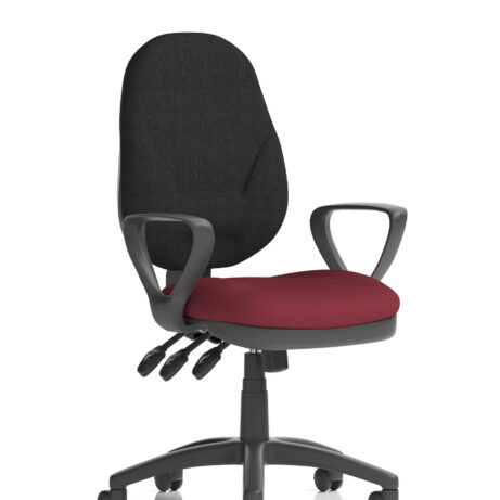 Eclipse Plus XL High Back Task Chair with Loop Arms, Bespoke Ginseng Chilli seat, and black fabric back.