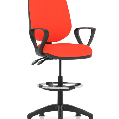 Eclipse Plus II Task Operator Chair in Bespoke Tabasco Orange with matching back, featuring a Hi Rise Draughtsman Kit.