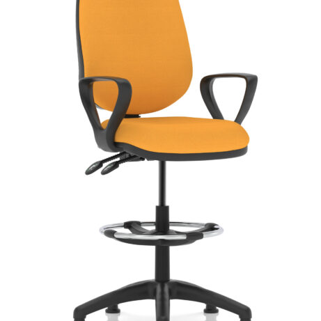 Eclipse Plus II Task Operator Chair in Bespoke Senna Yellow with matching back, featuring a Hi Rise Draughtsman Kit.