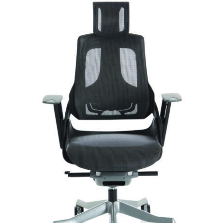 Zure High Back Black Shell Executive Office Chair with Arms, featuring a breathable mesh back and ergonomic support.