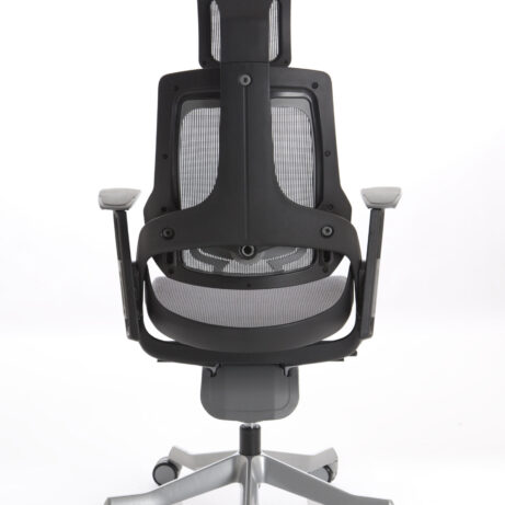 Zure High Back Black Shell Executive Office Chair with breathable mesh back, integrated headrest, ergonomic arms, and a silver base.