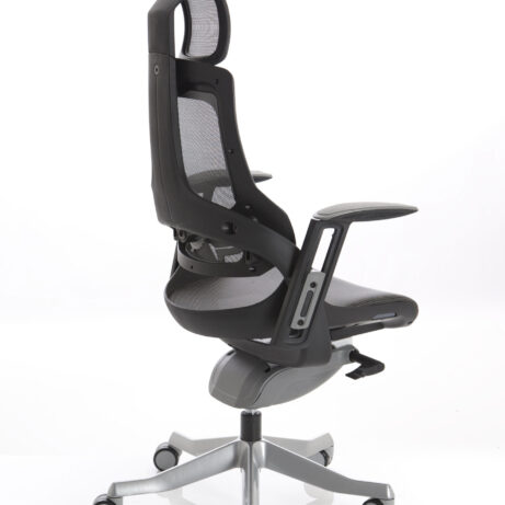 Zure High Back Black Shell Executive Office Chair with breathable mesh back, integrated headrest, and ergonomic arms.