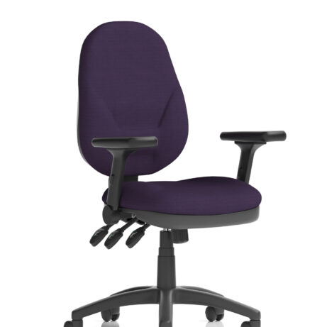 Eclipse Plus XL High Back Task Operator Chair in bespoke Tansy Purple with height adjustable, folding arms.