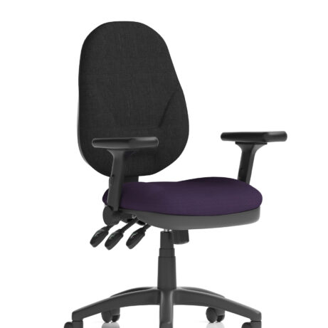 Eclipse Plus XL High Back Task Operator Chair in Bespoke Tansy Purple with height adjustable and folding arms.