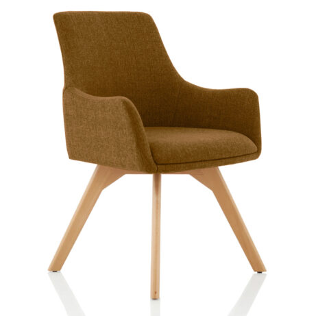 Carmen Grey Fabric Visitor Chair with wooden legs in Bespoke Copper color. Stylish design suited for office settings.