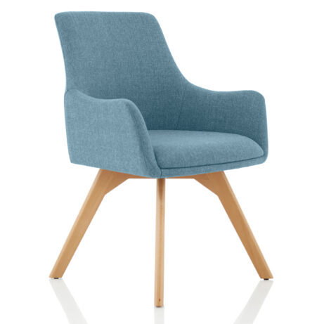Carmen Grey Fabric Visitor Chair with wooden legs in Bespoke Quench colour. Modern design and comfortable armrests.